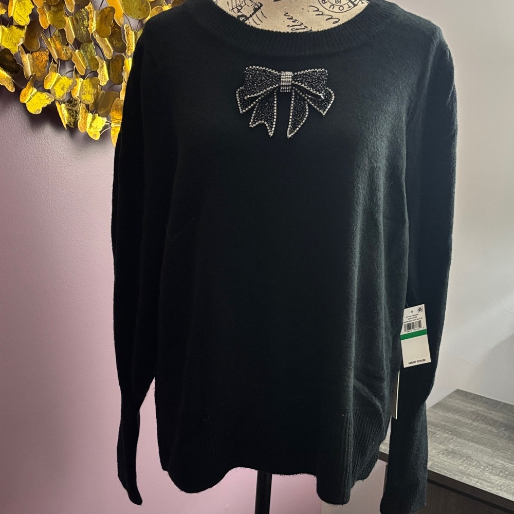 Macy's Elegant Black Sweater with Bow Accent